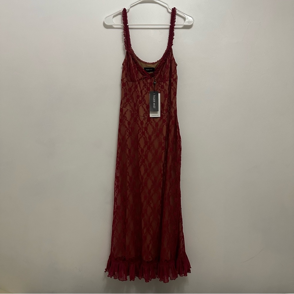 Tiger Mist Red Lace Midi Deja Dress
